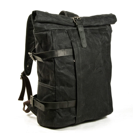 Canvas waterproof hiking travel backpack- Black
