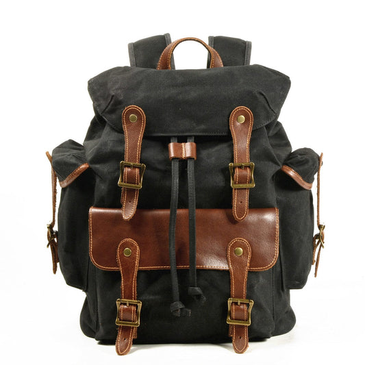 canvas leather travel cowboy backpack-black