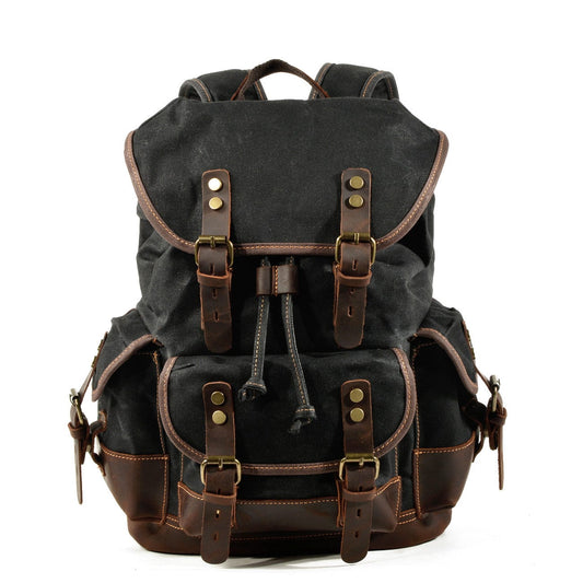 Canvas stitching leather mountaineering bag-Black