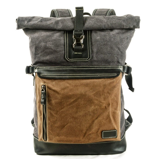 Canvas Contrast roll up buckle travel Backpack - khaki