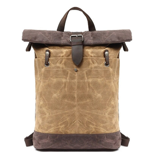 Canvas Buckle Camping Backpack-khaki